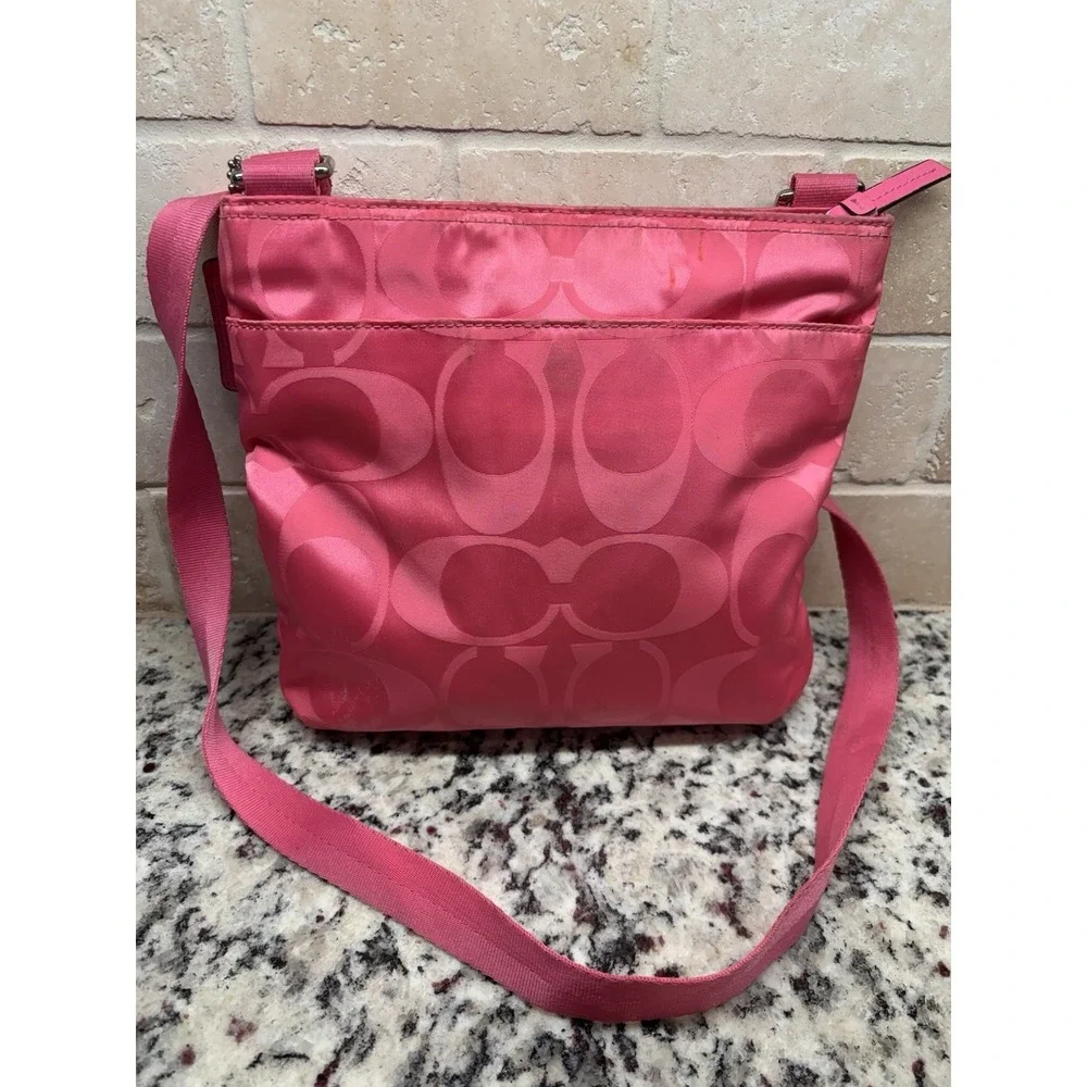 Coach Signature Getaway Nylon File Crossbody Shoulder Bag F77408 Hot Pink Barbie